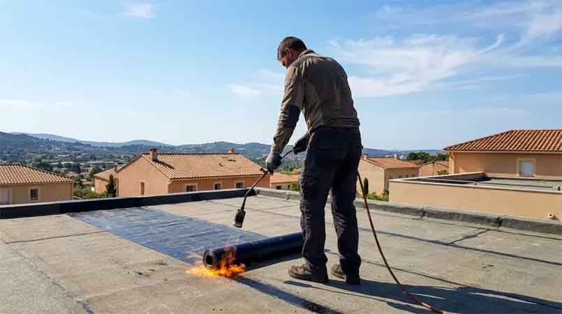 Chantier d'étanchéité bicouche réalisé en Corse